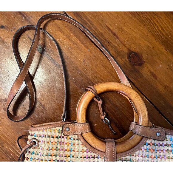 Fossil women's woven fabric handbag with circular handles, medium size, leather - Picture 4 of 11